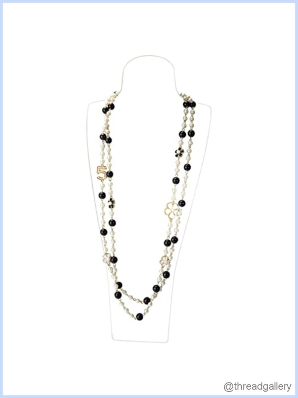 Layered Pearl Camellia Necklace Number 5 Gold Tone Chain Women's Party